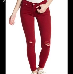 Hudson women's Krista ankle skinny jeans, ripped, distressed red,stretch, sz 27.